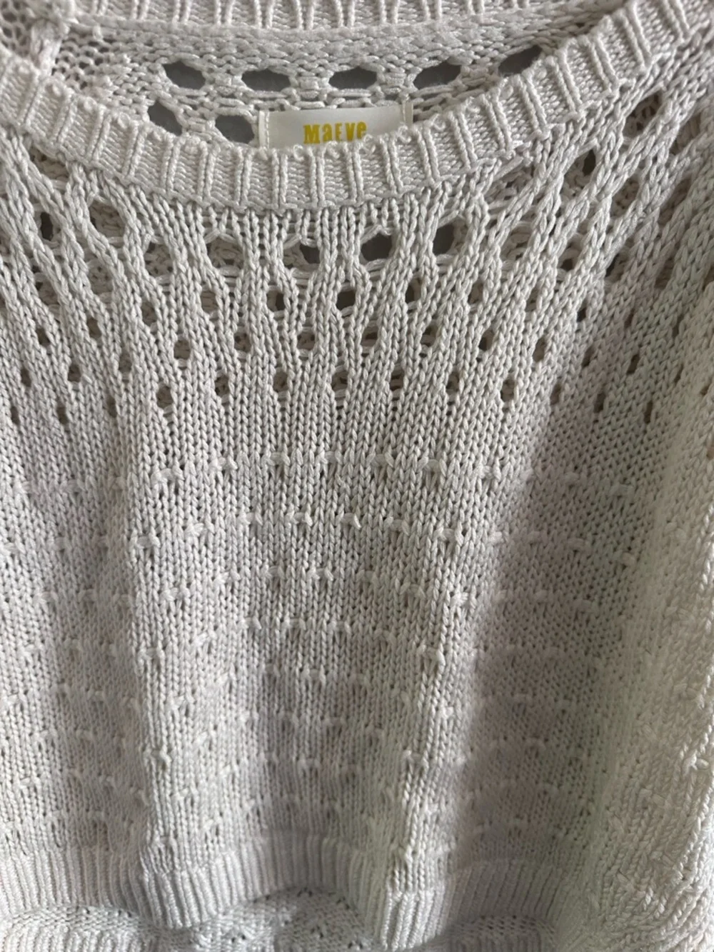 Maeve Anthropologie Cream Open Knit Cropped Sweater Boho Crochet Medium - Picture 3 of 9